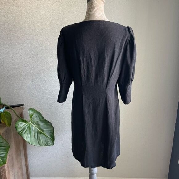 ASOS Linen Blend Sweetheart Neck Button Through Mini Dress in Black - Picture 10 of 11